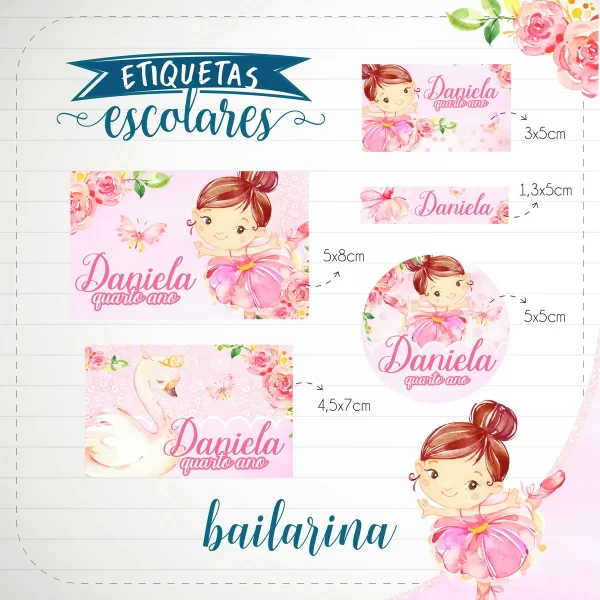 Exemplo de etiqueta escolar Bailarina
