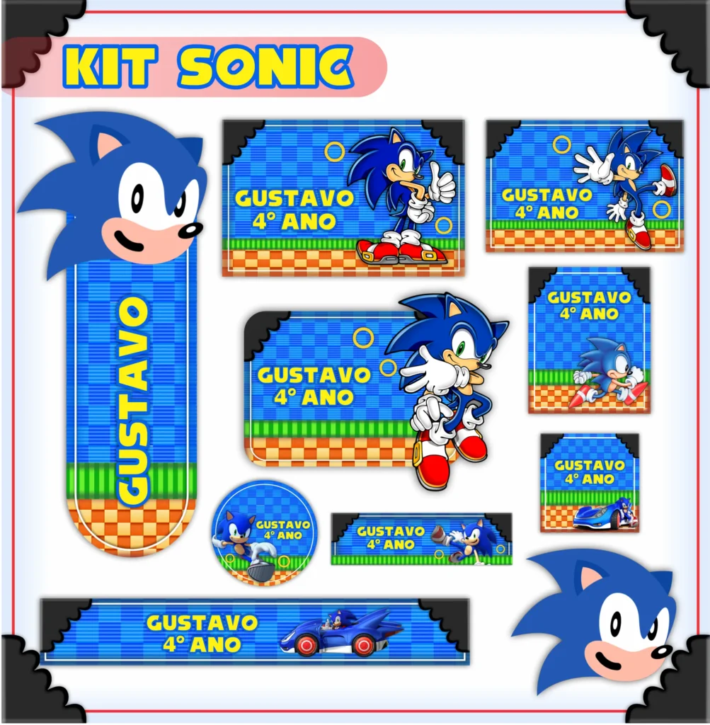 Exemplo de etiqueta escolar Sonic personalizada