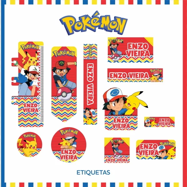 Exemplo de etiqueta escolar Pokémon