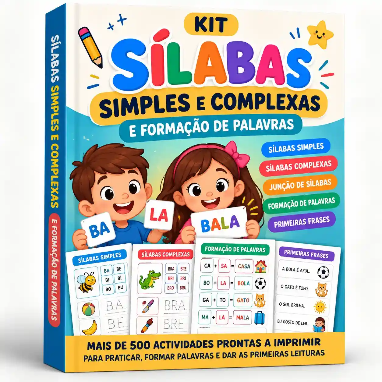 Mockup do Kit Construtor de Palavras com peças de sílabas simples, complexas e formação de palavras